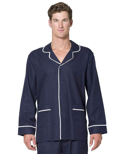 INTIMO Mens Herringbone Long Pajama Set with Piping (Navy White, Small)