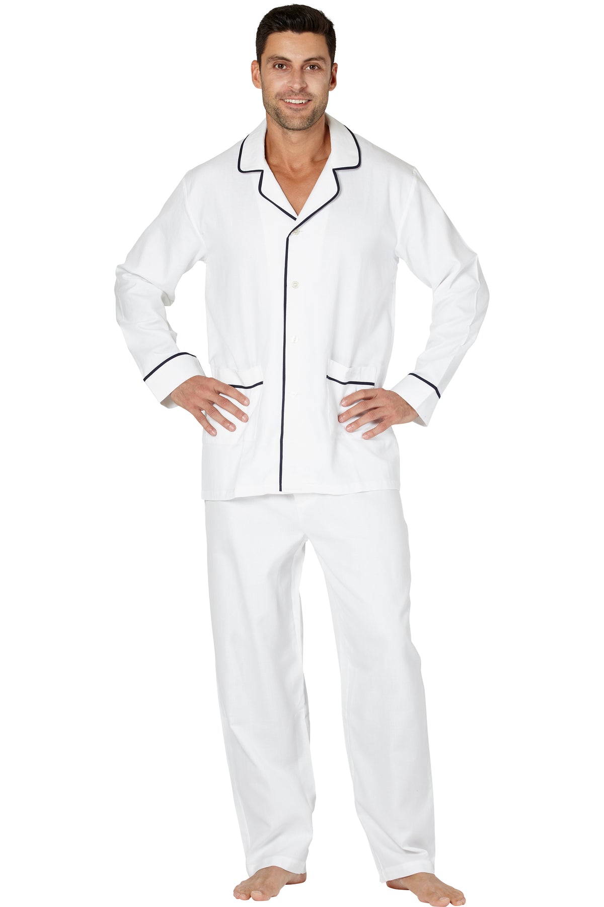 Intimo Mens Herringbone Long Pajama Set with Piping