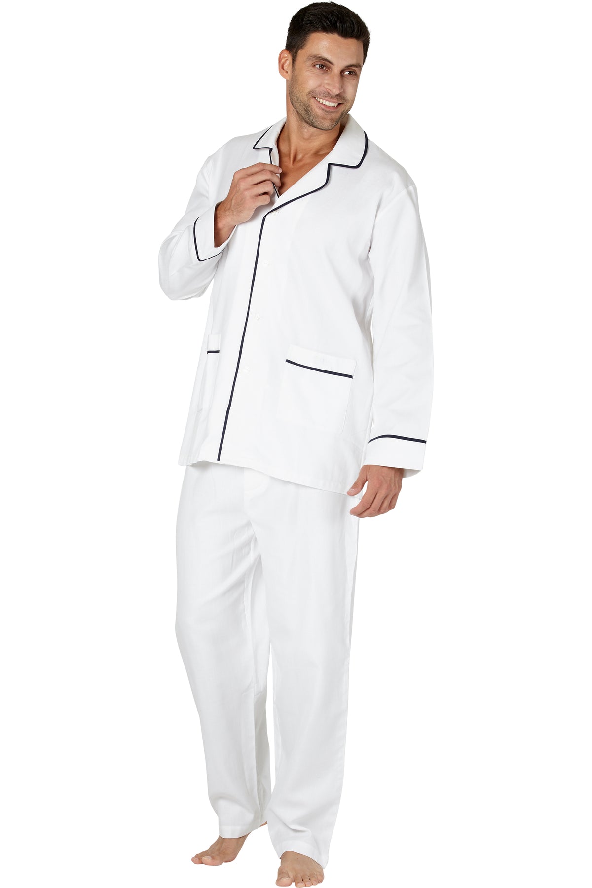 Intimo Mens Herringbone Long Pajama Set with Piping