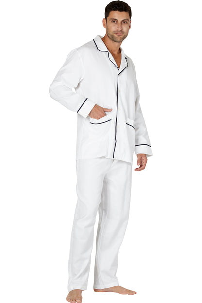 Intimo Mens Herringbone Long Pajama Set with Piping