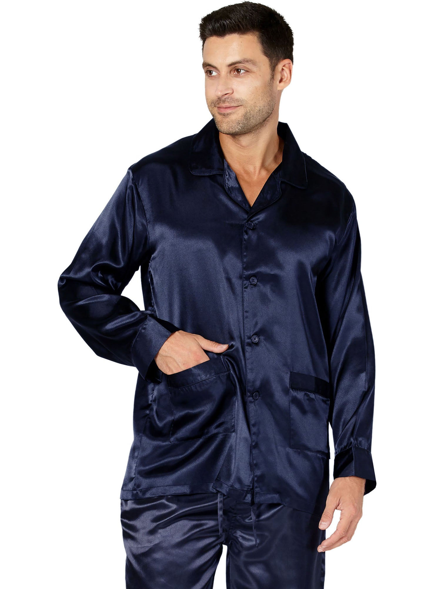 Intimo Mens Poly Charmeuse 2 Pocket Button Front Pajama Top
