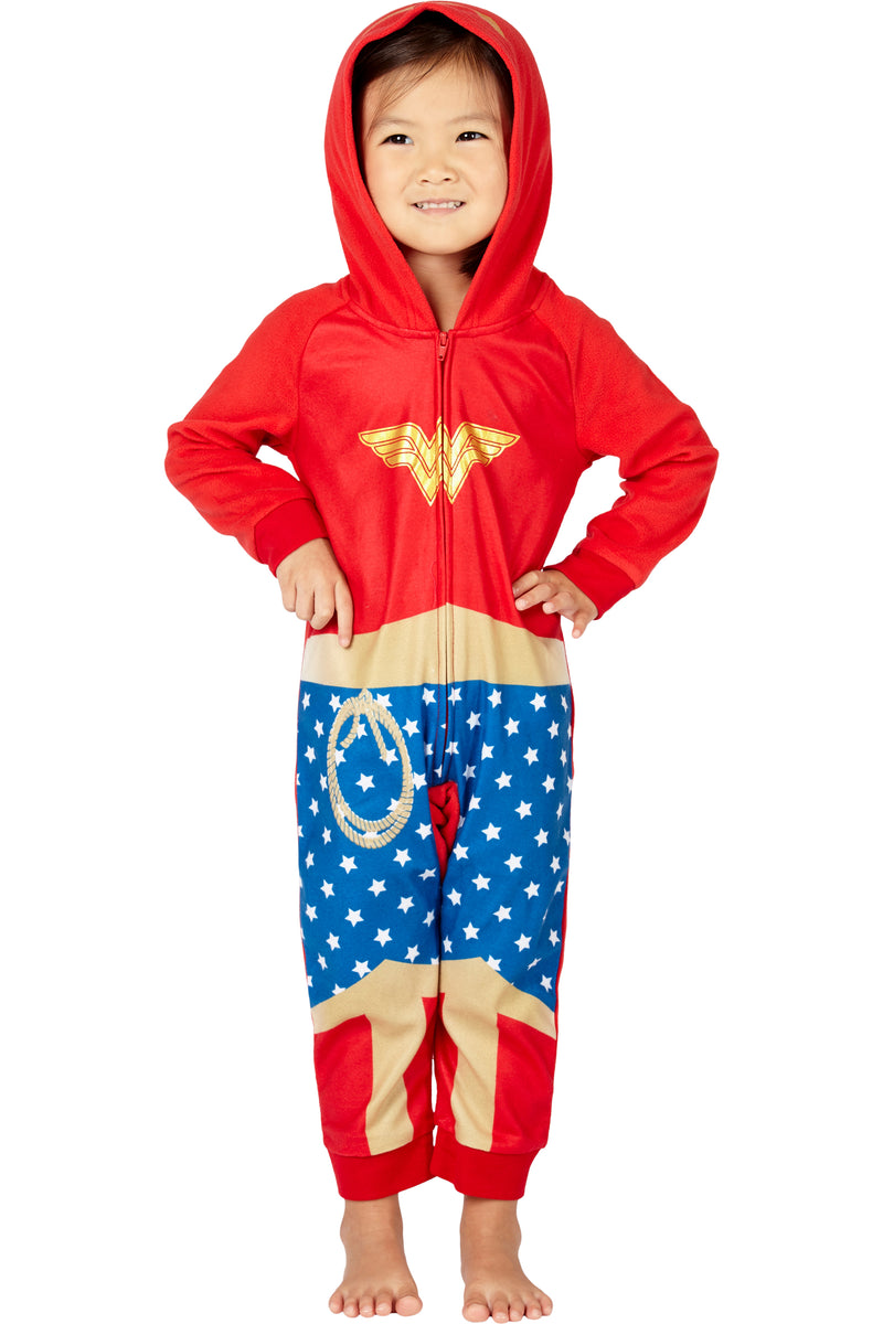 DC Comics Wonder Woman PJ One Piece Costume Pajama Union Suit for Toddlers Girls and Juniors