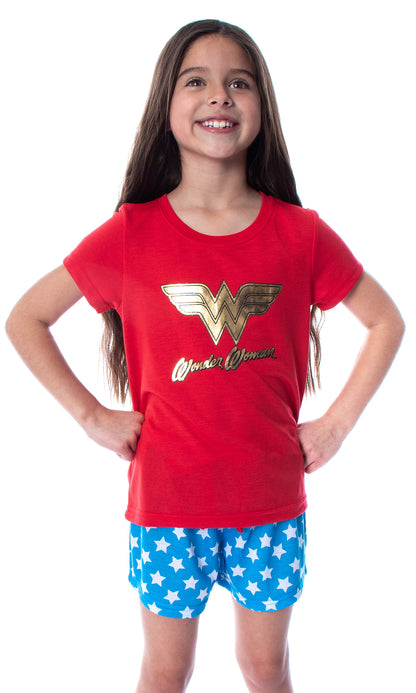 DC Comics Girls' Wonder Woman Gold Foil Logo Shirt and Shorts Pajama Set
