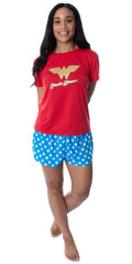 DC Comics Women's Wonder Woman Gold Foil Logo Shirt and Shorts Loungewear 2 Piece Pajama Set