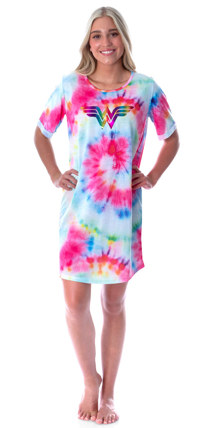 DC Comics Womens Wonder Woman Foil Logo Tie Dye Nightgown Sleep Shirt