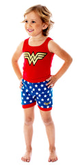 DC Comics Girls Wonder Woman Pajamas WW Logo Tank Top And Shorts 2 Piece Superhero Pajama Set For Girls