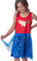 DC Comics Girl's Wonder Woman Logo and Stars Tank Nightgown Costume Pajama Dress