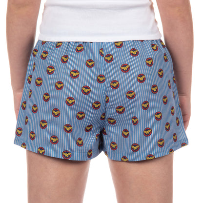 DC Comics Wonder Woman Pajama Shorts Women's Logo All Over Print PJ Bottoms