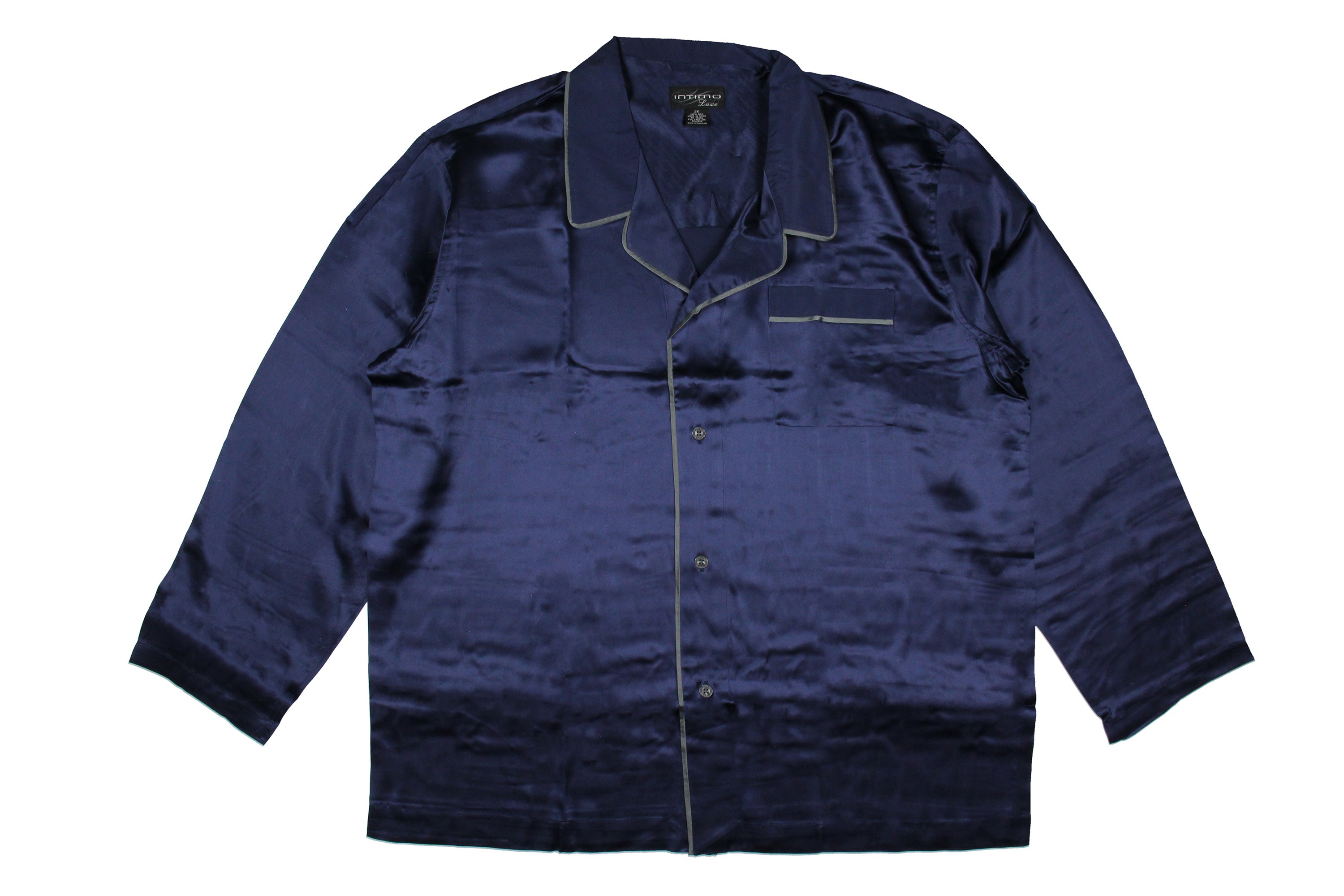 INTIMO Mens Big and Tall Silk Long Sleeve Pajama Set with Piping