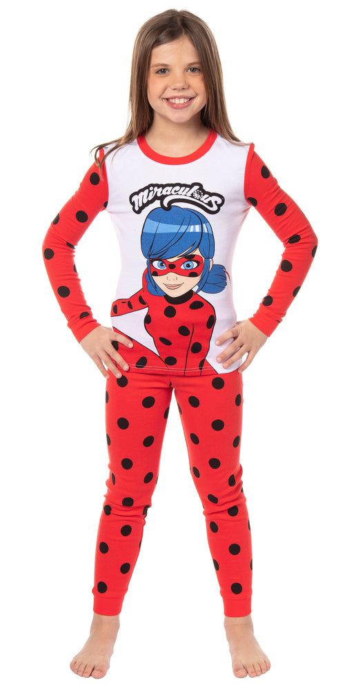 Miraculous: Tales of Ladybug & Cat Noir Girls' Tight Fit Character Cartoon Sleep Pajama Set