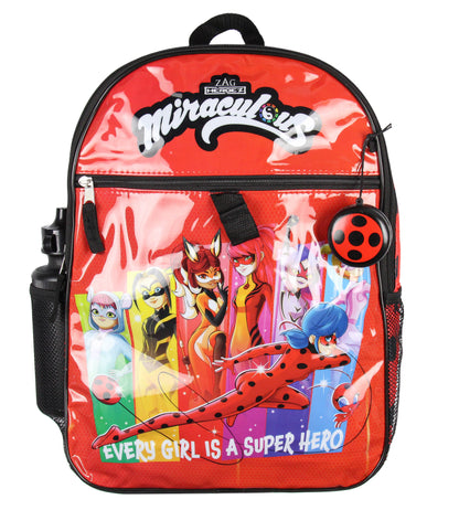 Miraculous Tales of Ladybug & Cat Noir 5 PC Backpack Icepack Water Bottle 16"