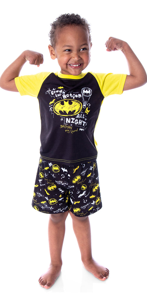 DC Comics Toddler Boys' Batman Pajamas Ready For Action Short Sleeve Shirt and Shorts 2 Piece Superhero Pajama Set