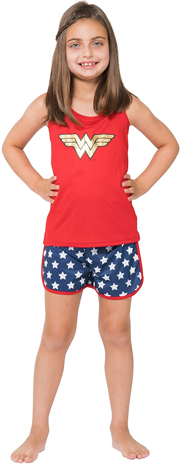 Wonder Woman Big Girls Logo Mesh Tank & Shorts PJ Set