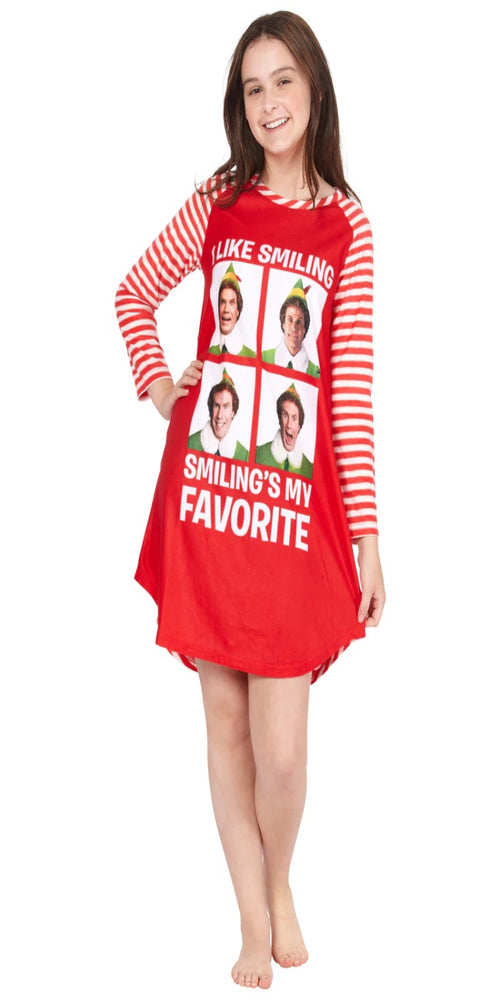 Elf The Movie Will Farrell Santa Holiday Christmas Fleece Raglan Nightgown Sleepshirt Pajama