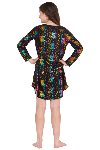 Harry Potter Girls Hogwarts Rainbow Hologram Raglan Nightgown Pajama