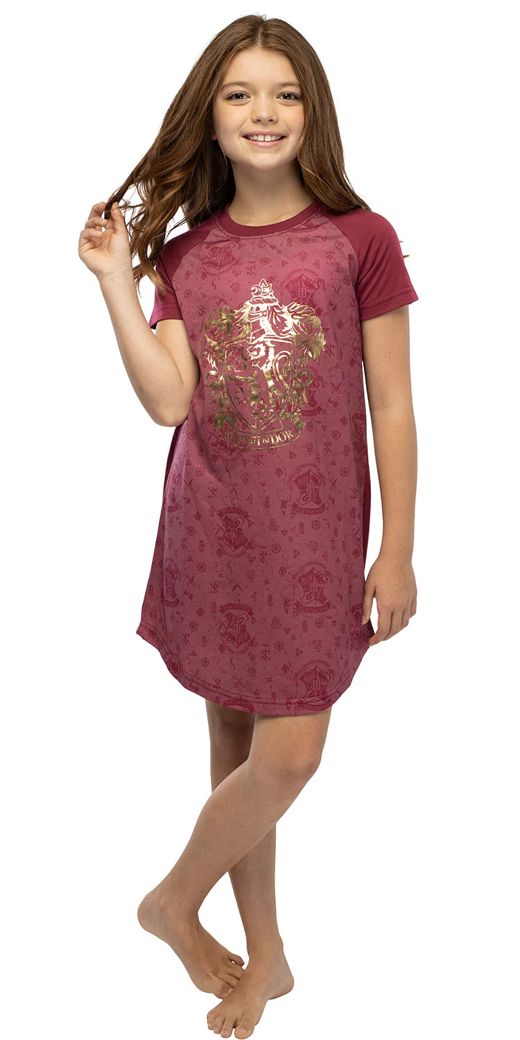 Harry Potter Girls Foil Print Hogwarts Raglan Nightgown