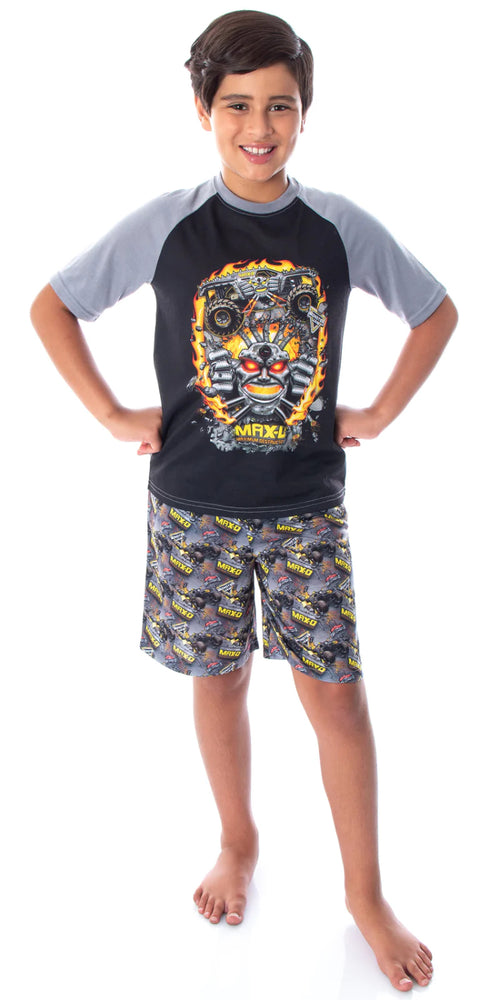 Monster Jam Boys' Maximum Destruction MAX-D Monster Truck T-Shirt And Shorts 2 Piece Pajama Set