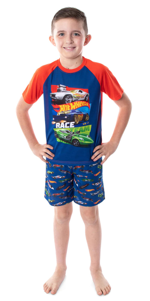 Hot Wheels Cars Boy's Pajamas Race Team Short Sleeve Shirt And Shorts 2 PC PJs Sleepwear Pajama Set