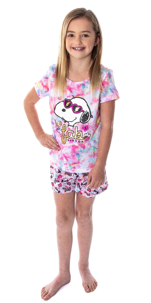 Peanuts Girls' Snoopy Pajamas So Fab Tie Dye Shirt And Shorts 2 Piece Pajama Set