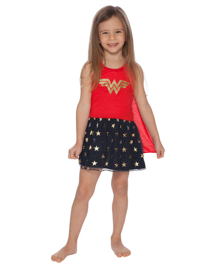DC Comics Wonder Woman Girls Roller Derby Tank Gown with Cape (SM, 6/6X)