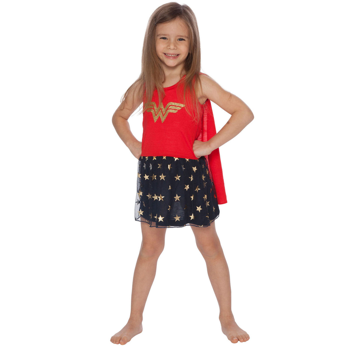 DC Comics Wonder Woman Girls Roller Derby Tank Gown with Cape (SM, 6/6X)