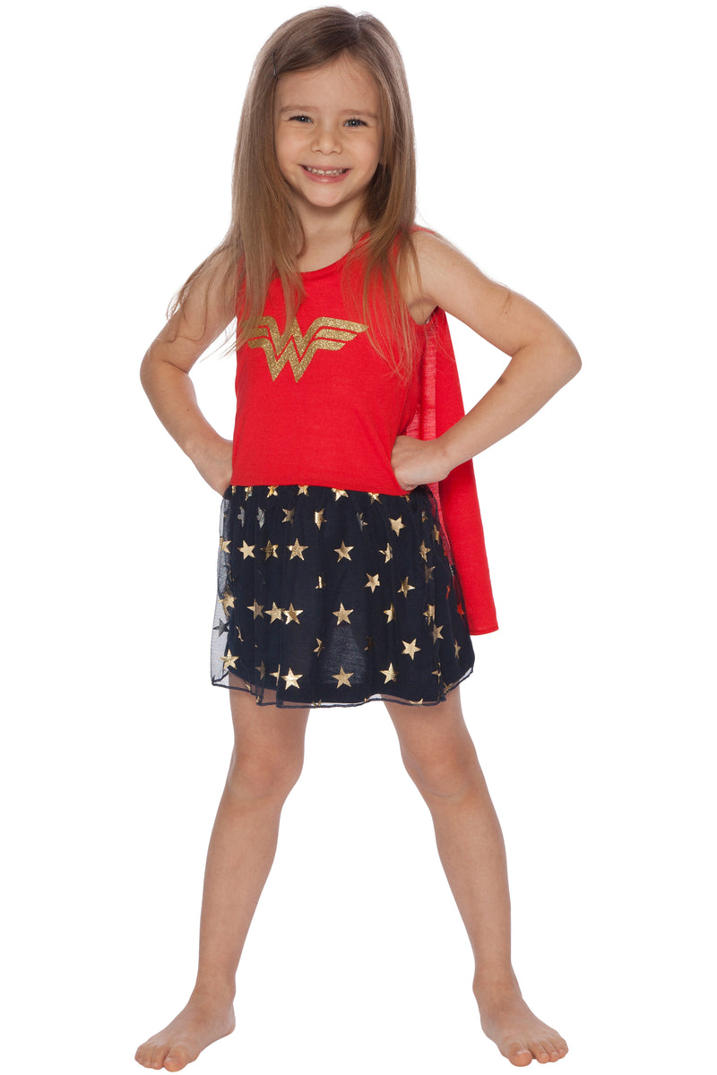 DC Comics Girls Toddler Wonder Woman Tank Nightgown with Cape, Multi, 2T