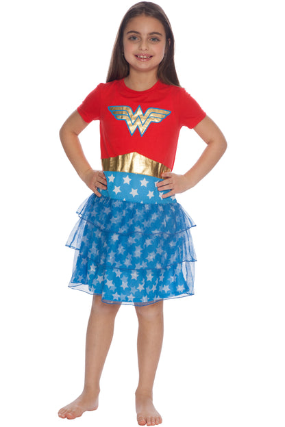DC Comics Toddler Girls' Wonder Woman Gold Logo 3 Tiered Pajama Nightgown