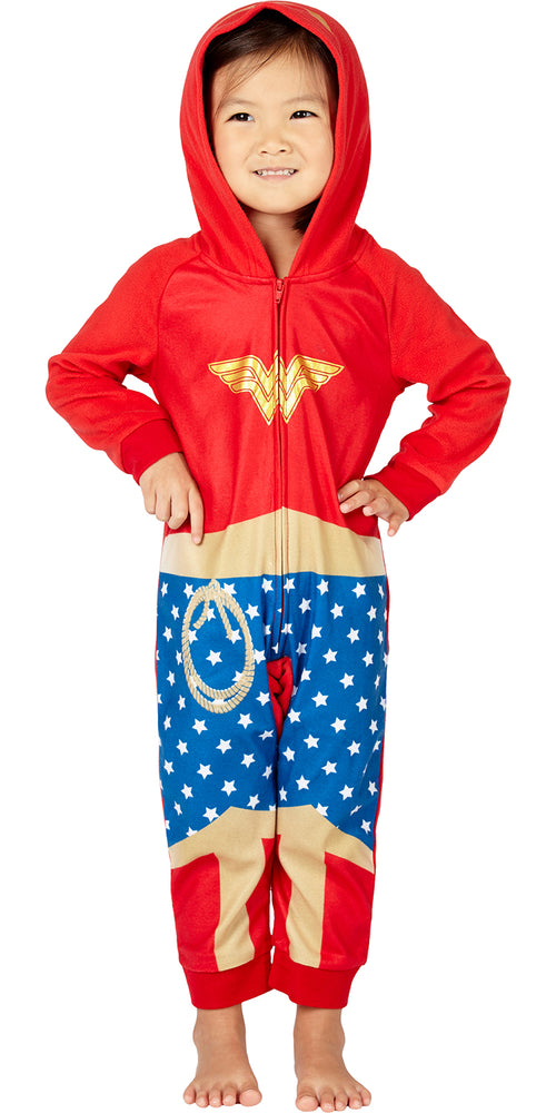 DC Comics Wonder Woman PJ One Piece Costume Pajama Union Suit for Toddlers Girls and Juniors